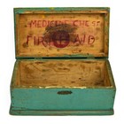 Antique Primitive Medicine First Aid Flower Folk Art Blue Painted Wood Box Chest