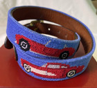 Smathers   Branson Boy s Race Car  Hand Stiched Needlepoint Belt Size L Leather