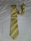 Tiethe Men s Green Gold Striped Necktie With Purple Floral Accents