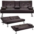 Luxury Faux Leather Futon Sleeper Sofa Recliner Couch With Cupholders Pillows Br