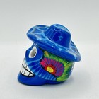 2 5 Inch Ceramic Talavera Skull With Cowboy Hat Day Of The Dead Mexico Folk Art