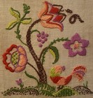 Vintage Paragon Crewel Embroidered Rooster And Flowers  0304 Unframed Linen 9x8