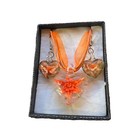 Glass Pendant Bursting Flower Necklace Dangle Earring Set