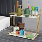 Gold 2-tier Bathroom Organizer Countertop With Removable Glass Trays