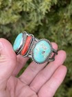Vintage Sterling Silver Cuff Bracelet Turquoise Coral Navajo Southwest 51g