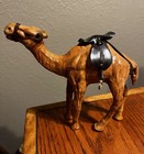 Vintage Mid-century Leather Wrapped Camel Animal Figurine Sculpture 7in Nativity