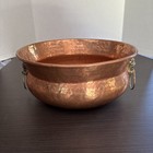 Vintage Rustic Hand Forged Hammered Copper Cauldron Brass Lion Head Handled Pot