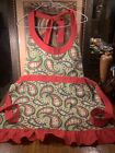 Vtg Hostess Cooking Apron Green Red Paisley Ruffle Pockets Homespun 60s cottage
