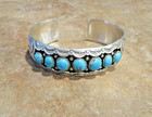 Marvelous Heavy Vintage Southwestern Sterling Silver Seven Turquoise Bracelet