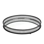 Round Mirror Vanity Tray - Decorative Organizer For Bathroom And Bedroom   Black