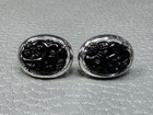 New Old Stock             vintage Carved Onyx White Gold Plated Cuff Links