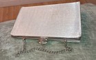 Silver Clutch Formal Evening Bag Purse Rhinestone Clasp W  Hidden Chain Vintage
