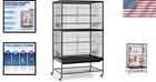Steel Bird Cage With Wheels  Black  Large Flight Cage For Small Birds