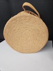 Vintage Straw Embroidered Sewing Basket Bag Travel Case  Hat Carry Bag 
