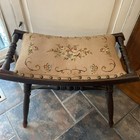 Victorian Tapestry Antique Foot Stool Vanity Bench Tapestry Top