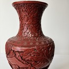 Antique Cinnabar Vase Early Rare Chinese 8 3 4  Amazing Detailed Carved Lacquer