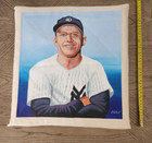 Mickey Mantle Hand Painted Oil Portrait Canvas On A Baseball Base - Near Mint