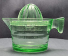 Vintage 1930 s Green Depression Uranium Glass Reamer Juicer W measuring Cup 2 Pc