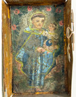 Antique Mexican Retablo Painting On Tin Depicting Saint Anthony Of Padua 11 h