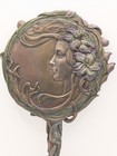 Art Nouveau Victorian Maiden Image Hand Mirror W patina Finish