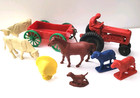 Vtg Marx Farm Toy Lot Auburn Tractor Wagon Farmer Animals Red Blue Cream