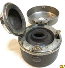 Antique  Victorian  Metal Traveling Inkwell With Glass Insert  1 3 8  Tall