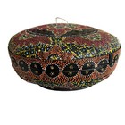Vtg Woven Hand Painted Round Large Lidded Basket Sewing Asian Bamboo