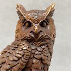 Vintage Wooden Owl Statue Sculpture Figurine Home Decor Boxwood Carved Bird Art