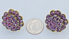 Vtg Gold Tone Purple Stone Flower Cluster Clip On Earrings 25 Mm Diameter Nos