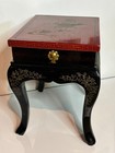 Vintage Chinese Asian Oriental Black Lacquer Wood Side End Small Table W  Drawer