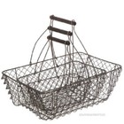 Lot Of Primitive Style Rust-brown Chicken Wire Egg Gathering Basket Wood Handle