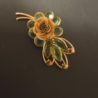 1950 Vintage Signed Hobe  Floral Brooch Pin   Green Art Glass Wire  Rose