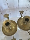 Two Pair Of Vintage Brass Candle Stick Holders W  Finger Heart Handles