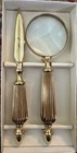 Vtg Letter Opener   Magnifying Glass Desk Set Brass Ribbed Handles 9  In Box