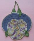 Vintage 1940 s Violet Pansy Flower Shaped Handmade Potholder Crochet Hand Sewn
