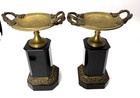 Antique 19th Century Pair Of French Grand Tour Regency Tazza  Bronze And Marlble