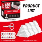 Dmsky 180 Pack Gauze Rolls  4 In X 4 1 Yards  Individually Wrapped Breathable   