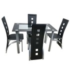5 Piece Dining Table Set Black Glass 4 Chairs Seats Kitchen Dinette Home Decor