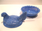 New Hen On Nest  Blue Milk 6  Glass Chicken Covered Dish