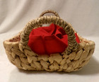 Woven Sea Grass Bread Basket   Red Warming Napkin - Rectangular W 2 Side Handles