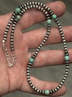 Sterling Silver 4mm Turquoise Round Navajo Pearl   Saucer Beaded Necklace  925