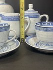 Chinese Rice Eye Grain China Blue White 17 Piece Set Teapot Ginger Jar Cup Bowl