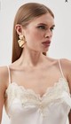 Karen Millen Ivory Satin Full Slip Dress 100  Silk Lace Trim Size 2
