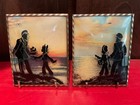 5 Pc Set Of Vintage Reverse Painted Convex Glass Silhouette Pictures