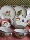 Vintage Japan Rabbit Bunny Porcelain Child s Toy Tea Set In Box