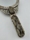 Rare Antique Chinese Ornate Jade And Silver  Carved Dragon Hand Mirror