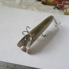 Fishing Lure Unknown 4     Vintage Wood Metal Scoop Lip  Minnow Green   Silver