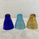 Vintage Bottoms Up Shot Glasses Blue Amber Slag Glass Lot Of 3
