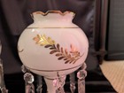 Pair Of Antique Victorian 11  White And Gold  Trimmed Mantel Lusters With Prisms