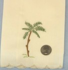 Pair Hand Embroidered Palm Tree Ecru Linen Guest Towel 2 Pc Set  Free Shipping 